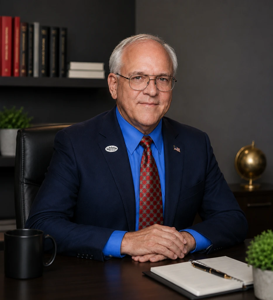 Gene Riordan seated in his office